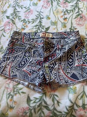 Printed Tribal Pattern Women's Shorts - Navy with Multicolor Accents